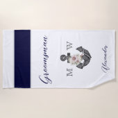 Nautic Wedding Floral Anchor Navy Gray Trauzeuge Strandtuch (Vorderseite)
