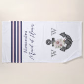 Nautic Wedding Floral Anchor Navy Trauzeugin Strandtuch (Vorderseite)