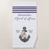 Nautic Wedding Floral Anchor Navy Trauzeugin Strandtuch (Vorderseite)