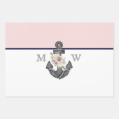 Nautic Wedding Floral Anchor Pink Navy Geschenkpapier Set (Vorderseite)