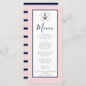 Nautic Wedding Floral Anchor Pink Navy Grau Menükarte (Vorne/Hinten)
