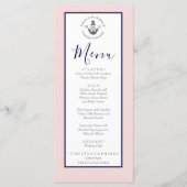 Nautic Wedding Floral Anchor Pink Navy Grau Menükarte (Vorderseite)