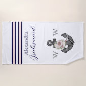 Nautic Wedding Floral Anchor Pink Navy Groom Strandtuch (Vorderseite)