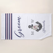 Nautic Wedding Floral Anchor Pink Navy Groom Strandtuch (Vorderseite)