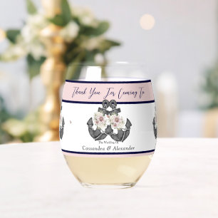 Nautic Wedding Floral Anchor Rosa und Navy Wein Weinglas Ohne Stiel