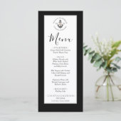 Nautic Wedding Floral Anchor Schwarz-Weiß Menükarte (Stehend Vorderseite)