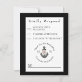 Nautic Wedding Floral Anchor Schwarz-Weiß RSVP Karte (Vorderseite)