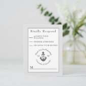 Nautic Wedding Floral Anchor Silver Gray White RSVP Karte (Stehend Vorderseite)