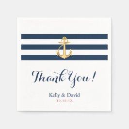 Nautic Wedding Gold Anchor Navy Blue Stripes Serviette