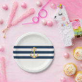 Nautic Wedding Gold Anchor Navy Stripes Pappteller (Party)