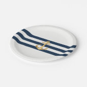 Nautic Wedding Gold Anchor Navy Stripes Pappteller (Schrägansicht)