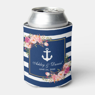 Nautic Wedding Navy Blau Streifen Gold Floral Dosenkühler