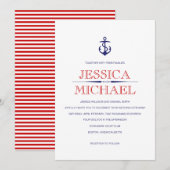 Nautic Wedding Navy Blaue nautische rote Streifen Einladung (Vorne/Hinten)