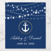 Nautic Wedding String Lights Navy Blue Gold Weinetikett (Einzelnes Label)