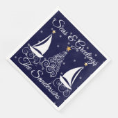 Nautic Weihnachtsnachtsschiff blaues Segelboot Pap Serviette (Ecke)