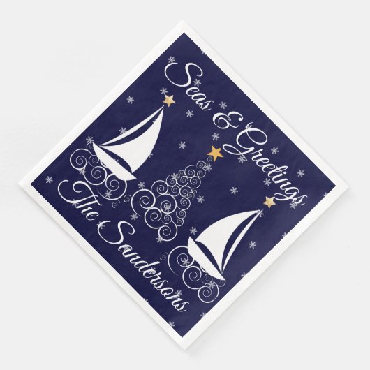 Nautic Weihnachtsnachtsschiff blaues Segelboot Pap Serviette (Ecke)