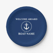 Nautic Welcome an Bord Boot Name Anchor Roope Blue Pappteller (Vorderseite)