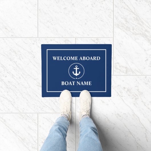 Nautic Welcome Anchor Rope Boat Name Blue Fußmatte (Indoor)