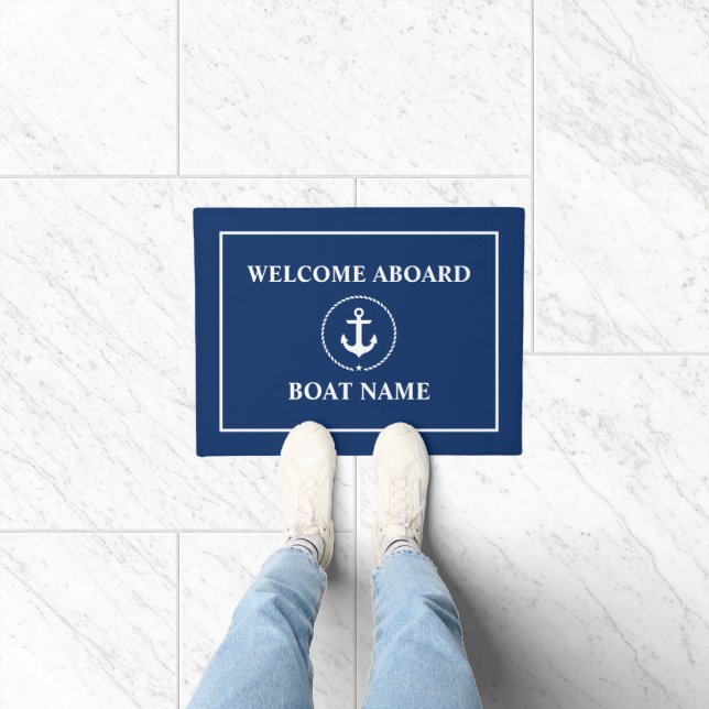 Nautic Welcome Anchor Rope Boat Name Blue Fußmatte (Indoor)