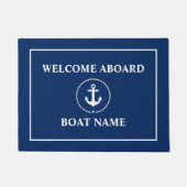 Nautic Welcome Anchor Rope Boat Name Blue Fußmatte (Vorderseite)