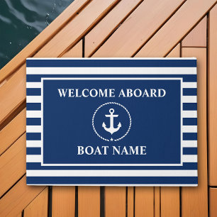 Nautic Welcome Bard Anchor Rope Blue Striping Fußmatte