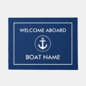 Nautic Welcome Boat Name Navy Blue White Fußmatte (Vorderseite)