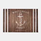 Nautic Welcome Family Name Anchor Brown Wood Fußmatte (Vorderseite)