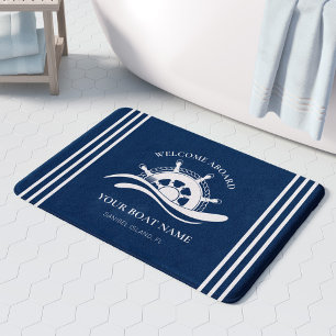 Nautic Welcome on board Boat Name Ship Wheel Badematte