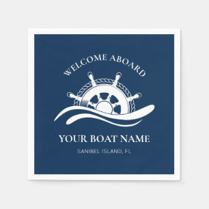 Nautic Welcome on board Boat Name Ship Wheel Serviette