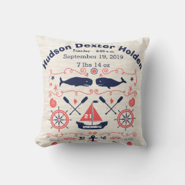Nautic Whales Boy Kinderzimmer Baby Birth Stat Kissen