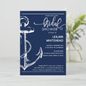 Nautic White Anchor Brautparty Navy Einladung (Stehend Vorderseite)