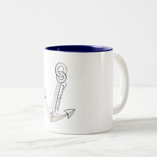 Nautic White Anchor Zweifarbige Tasse (VorderseiteRechts)