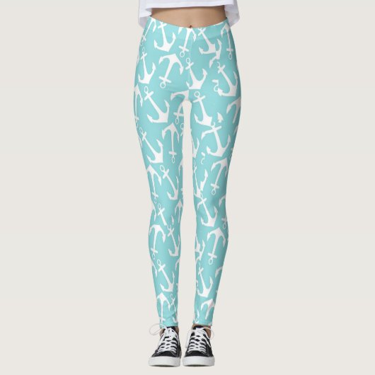 Nautic White Anchors Leggings (Vorderseite)