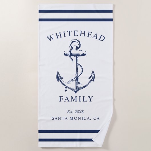 Nautic White Custom Family Anchor Strandtuch (Vorderseite)