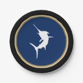 Nautic White Marlin Silhouette auf Dark Blue Pappteller (Vorderseite)