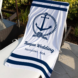 Nautic White Navy Anchor Custom Wedding Strandtuch