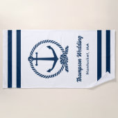 Nautic White Navy Anchor Custom Wedding Strandtuch (Vorderseite)