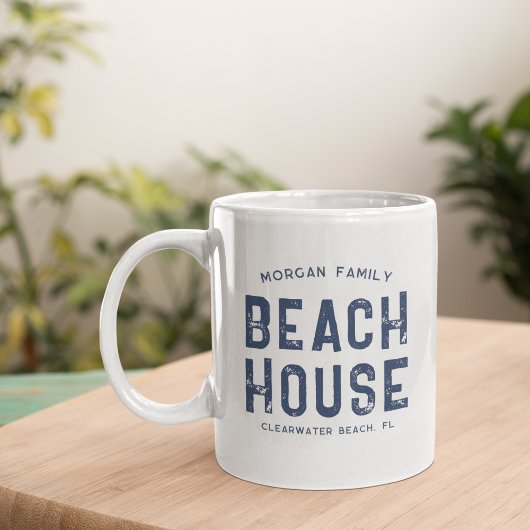 Nautic White Navy Blue Family Name Beach House Kaffeetasse