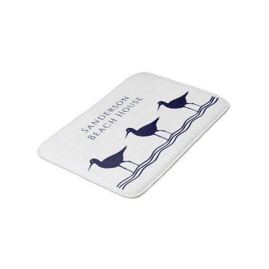 Nautic White Navy Blue Sandpipers Adresse Doorma Badematte (Schrägansicht)