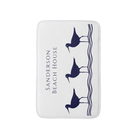 Nautic White Navy Blue Sandpipers Adresse Doorma Badematte (Vorderseite Vertikal)