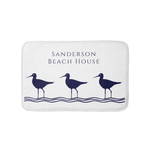 Nautic White Navy Blue Sandpipers Adresse Doorma Badematte (Vorderseite)