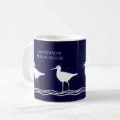 Nautic White Navy Blue Sandpipers Strandhaus C Kaffeetasse (Vorderseite Links)