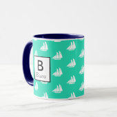 Nautic White Sailboats & Sea Green Personalisiert Tasse (Vorderseite Links)