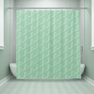 Nautic White Seepferd Skeleton Muster Green Duschvorhang