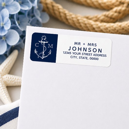 Nautic White Sketch Anchor Navy Monogram