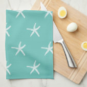 Nautic White Starfish Patterns Aquamarin Blue Nied Geschirrtuch (Viertel Falte)