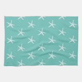 Nautic White Starfish Patterns Aquamarin Blue Nied Geschirrtuch (Horizontal)
