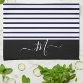 Nautic white Striped Monogram, initiale Küche Geschirrtuch (Gefaltet)
