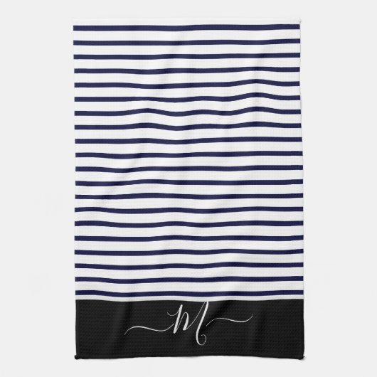 Nautic white Striped Monogram, initiale Küche Geschirrtuch (Vertikal)