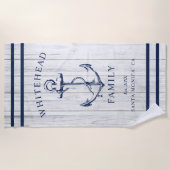 Nautic White Wood Custom Family Anchor Strandtuch (Vorderseite)